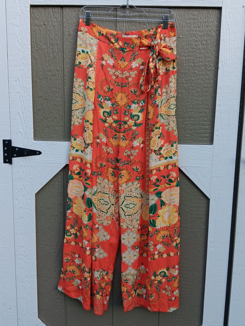 Flying Tomato Coral Floral Wide-Leg Palazzo Tie Waist Pants